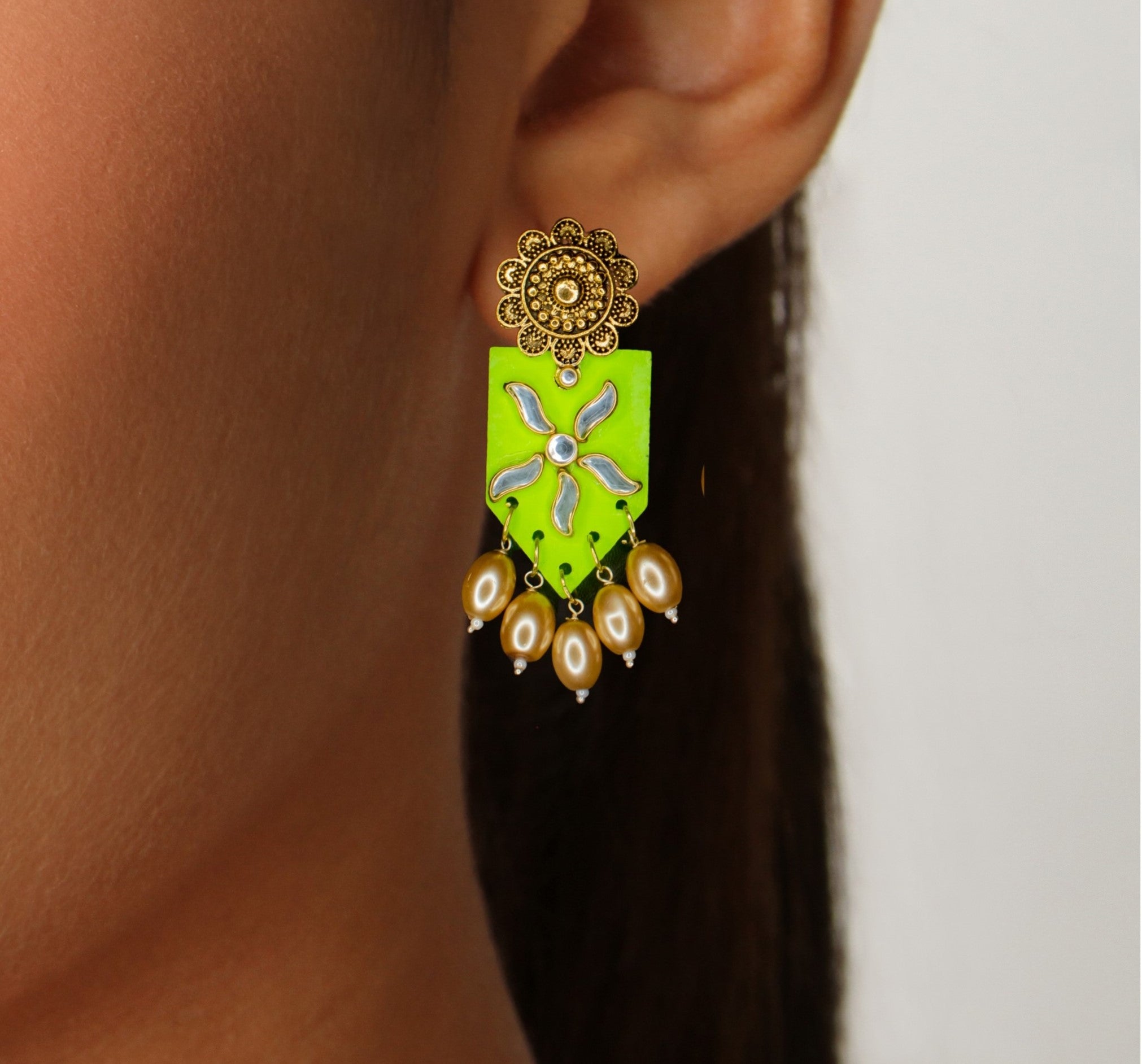 Parrot Green Color Mint Meena Earrings (MNTE457PGRN)