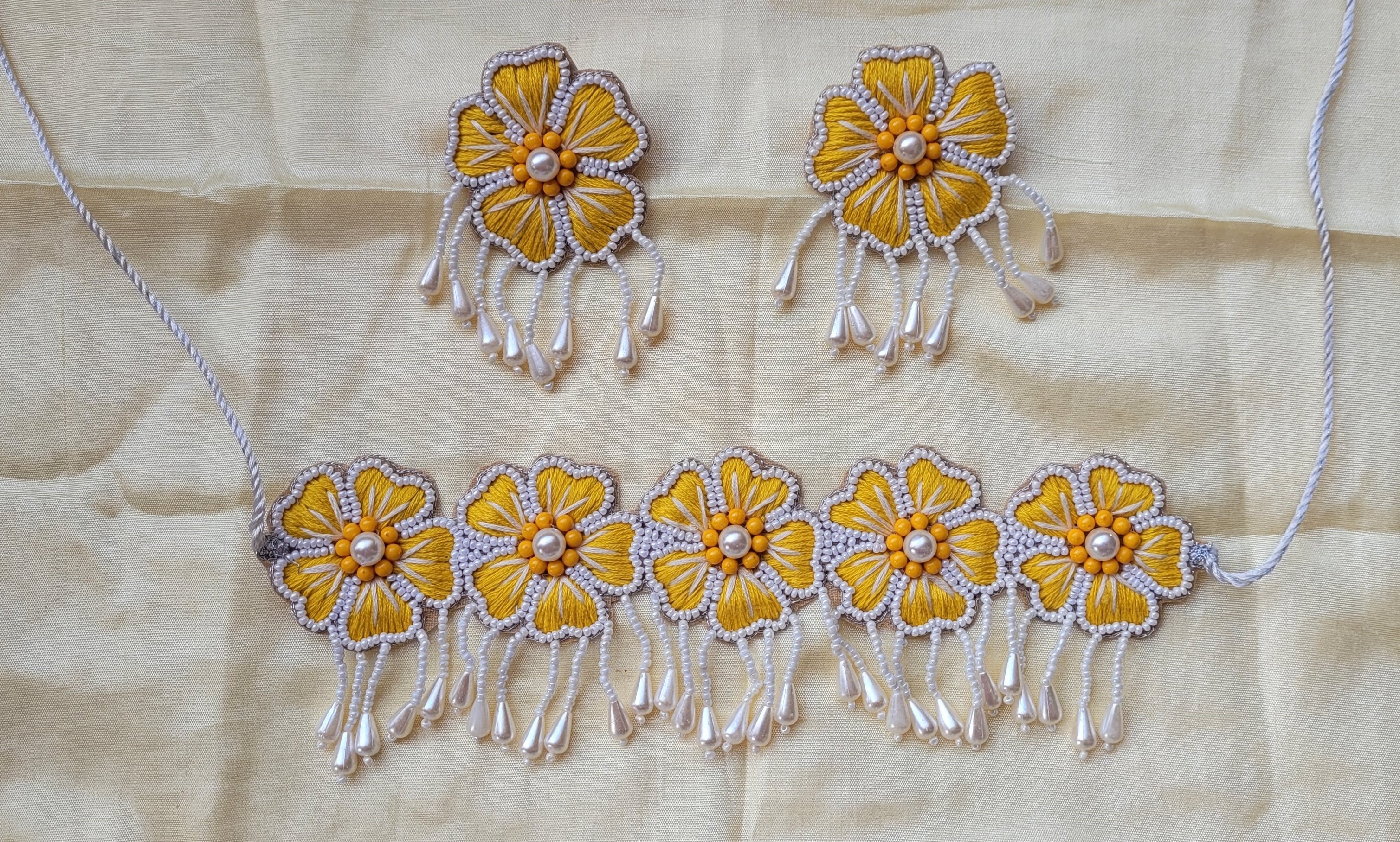Priyam Embroidered Necklace Set Yellow Haldi Jewellery Handmade ArtsCrafted
