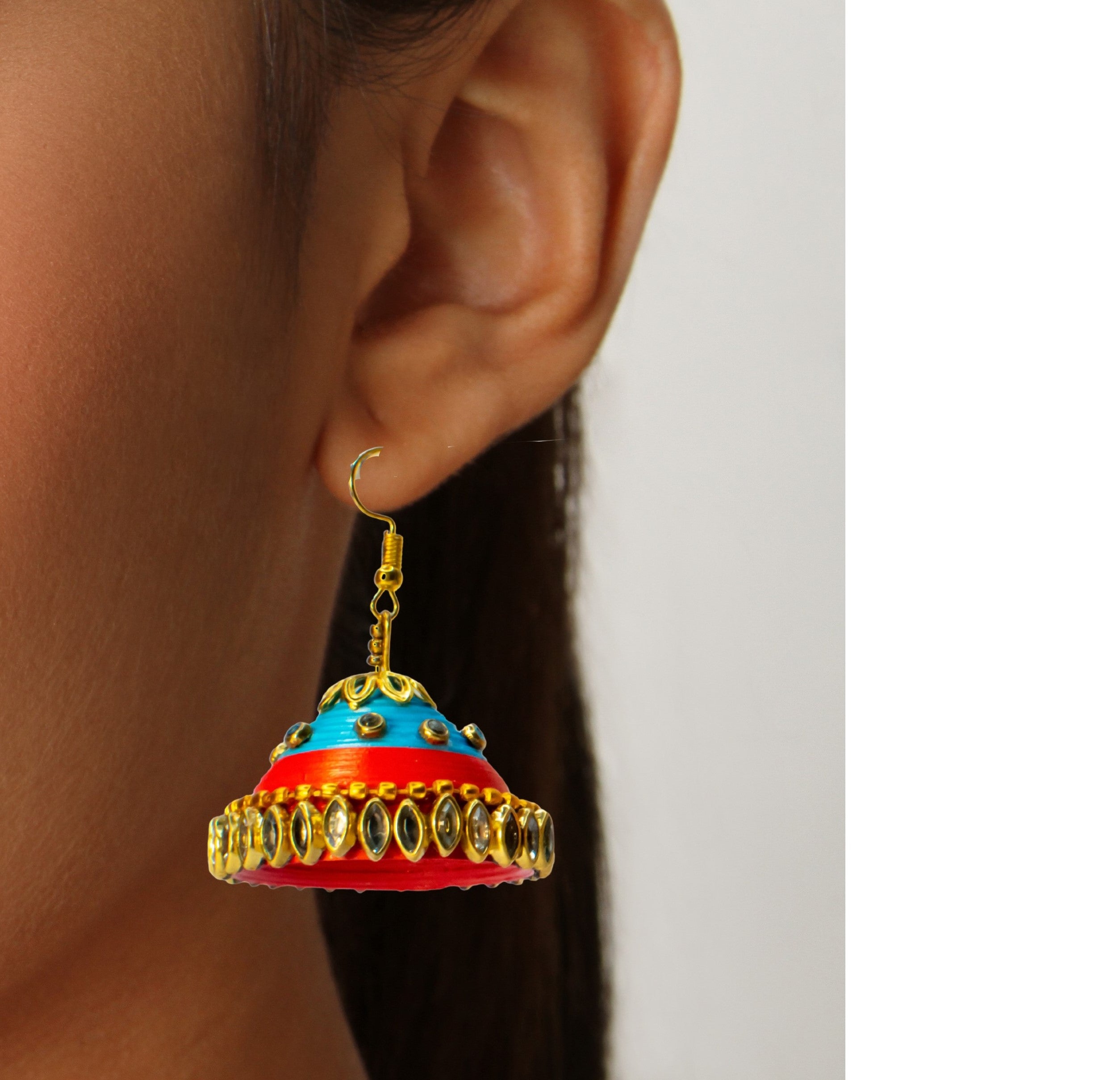 Peach-Blue Sajal Jhumka