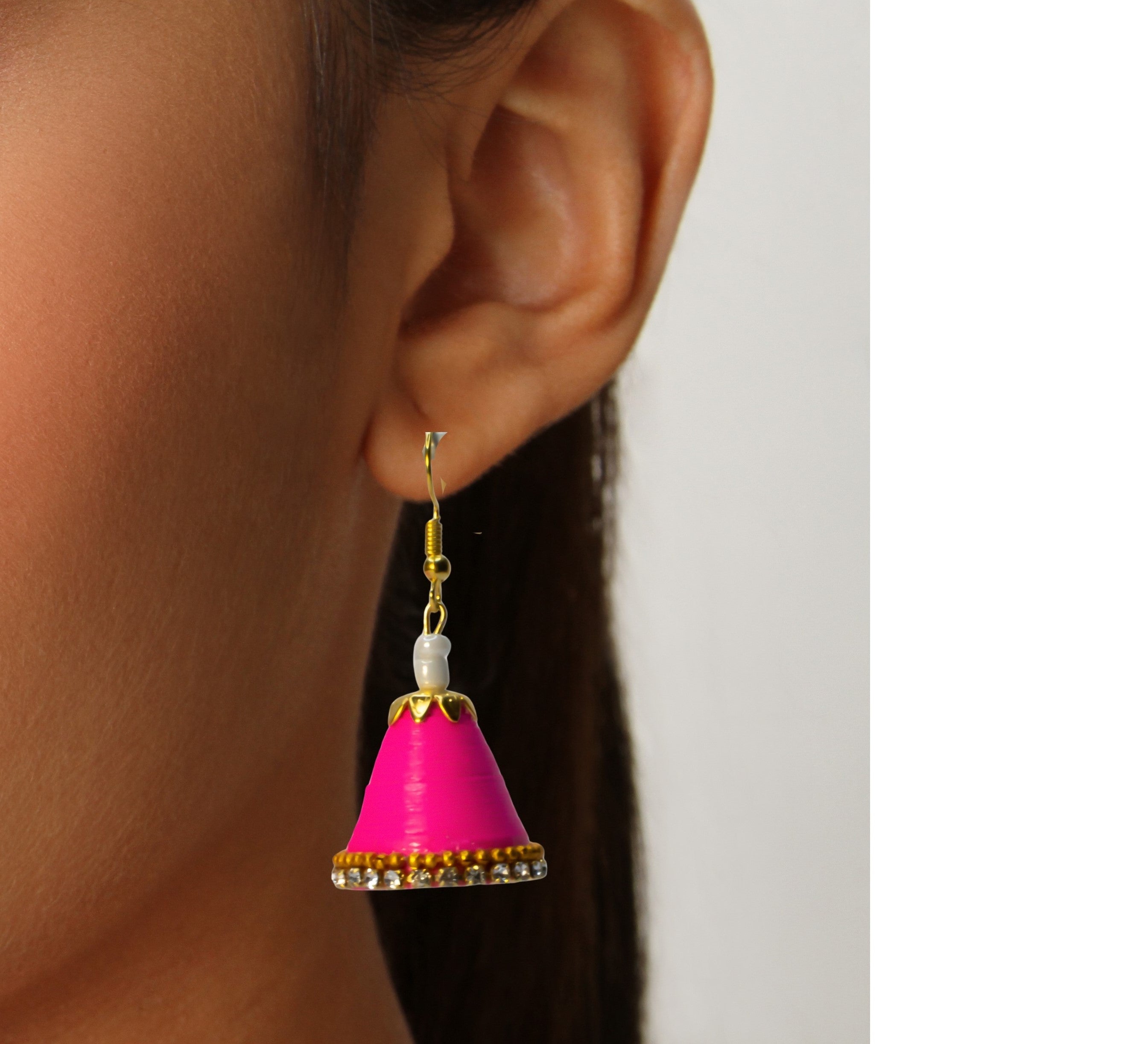 Gold Plated White Color Silk Thread Jhumka Earring