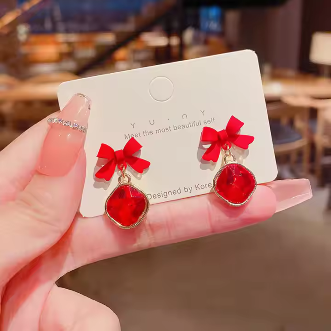 Bling Red Bow Earrings