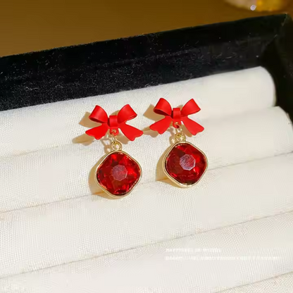 Bling Red Bow Earrings