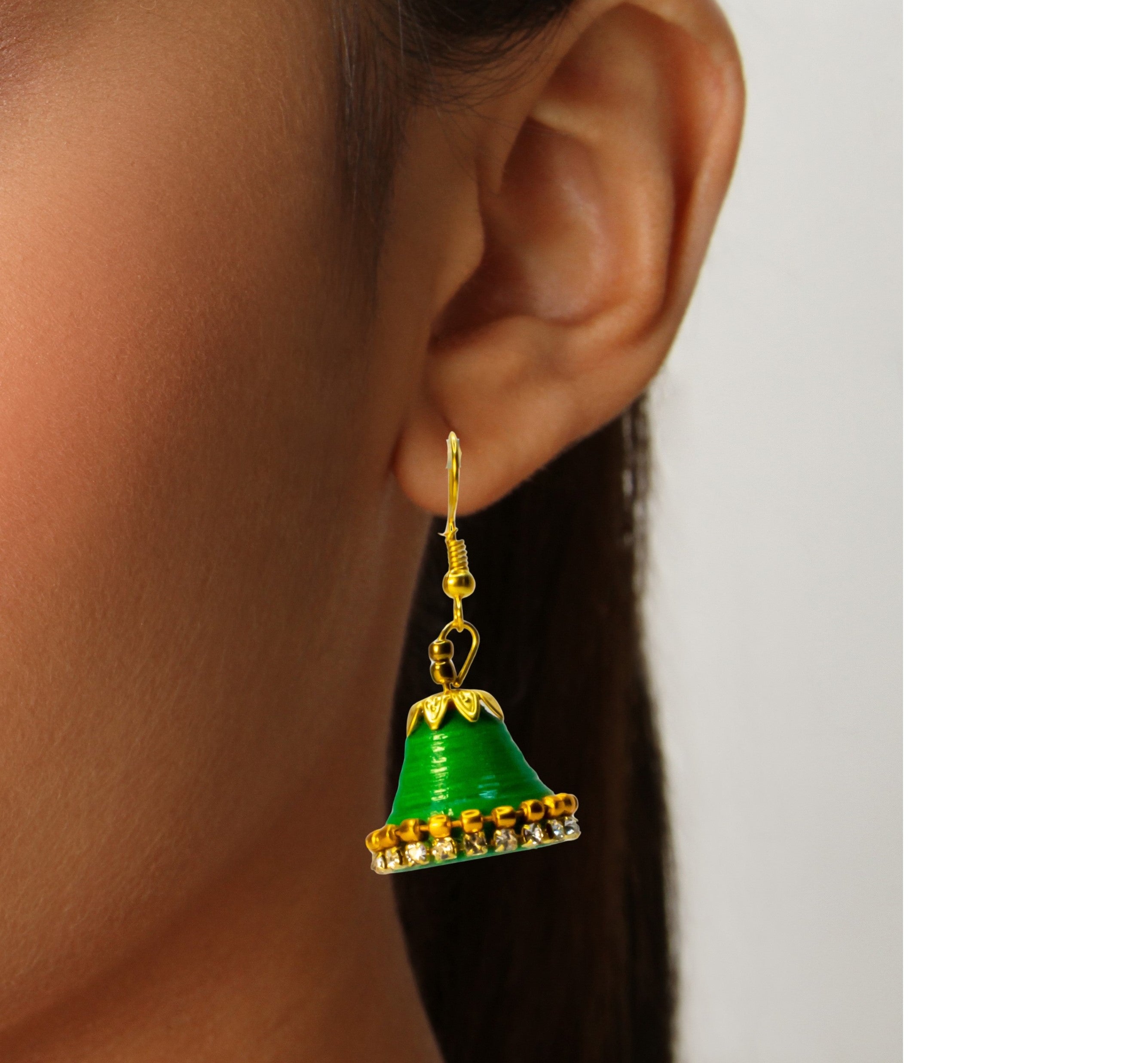 Woma Green Austrian Stone Gold Plated Jhumka Earrings - 1318345A