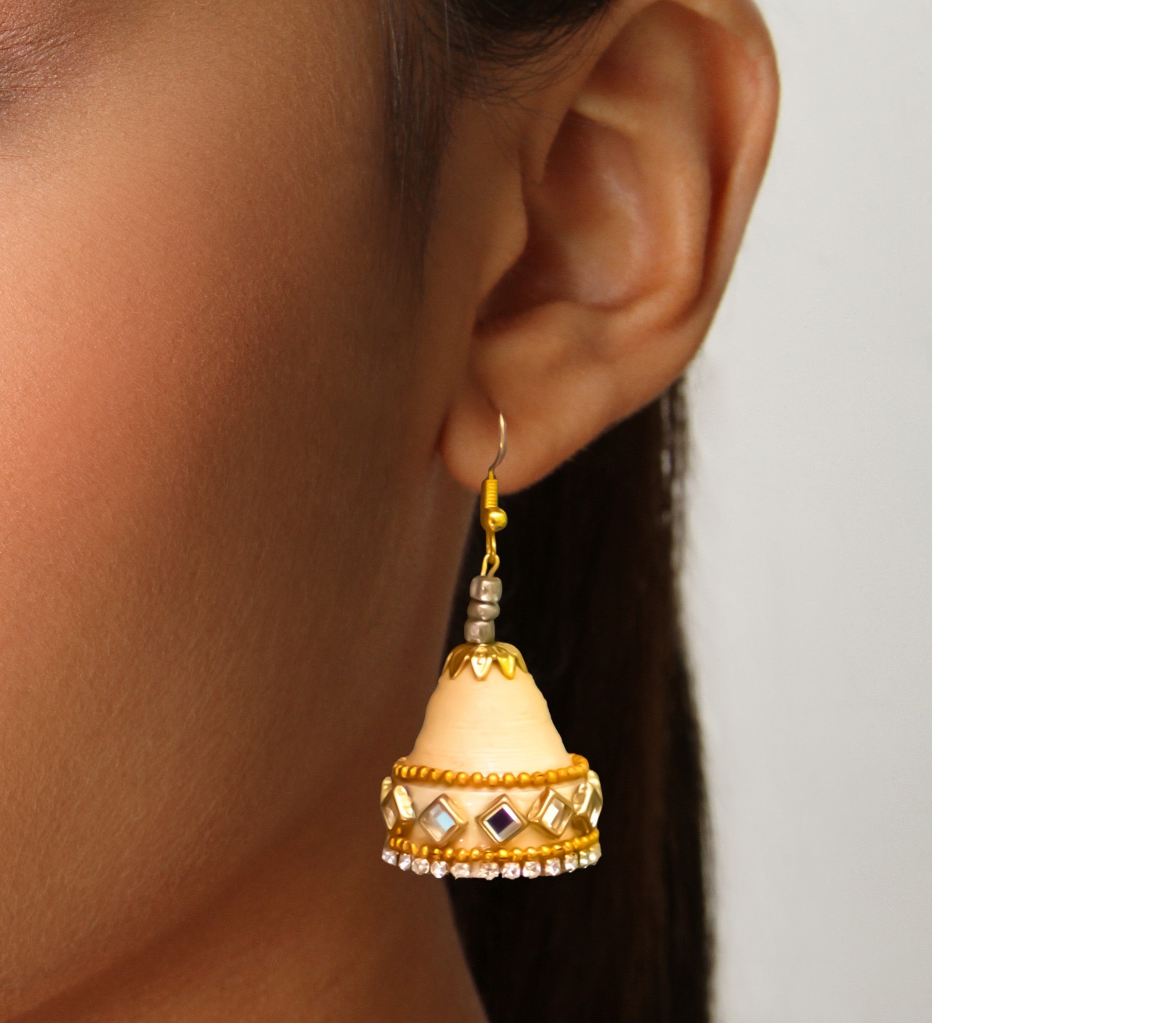 Rubans 24K Gold Toned Pearl Beaded Kundan Studded Jhumka Earrings