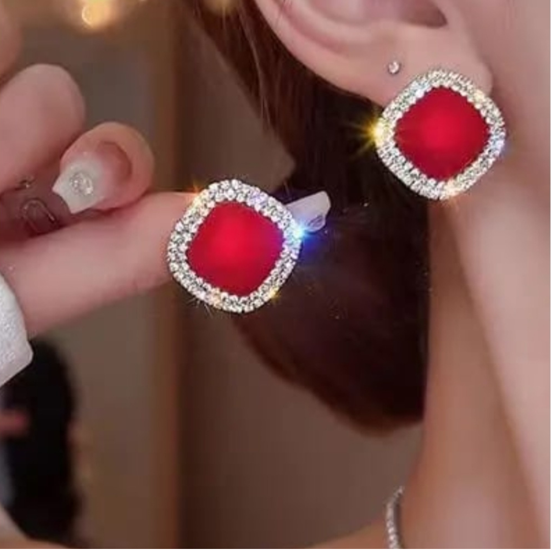Statement Pearl Earrings Red