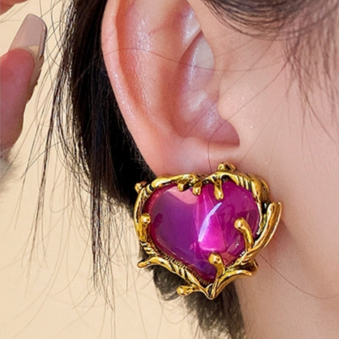 Crystal Heart Pink Clip on Earrings