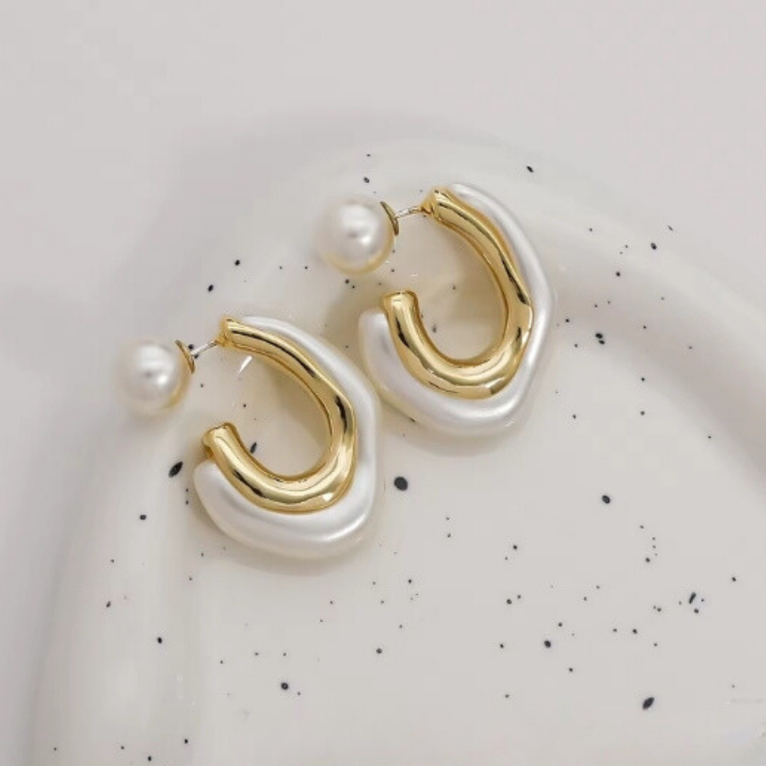 White Hoop Pearl Earrings