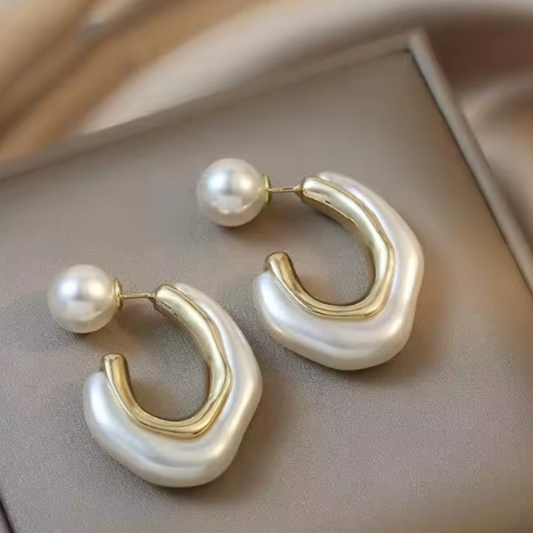 White Hoop Pearl Earrings