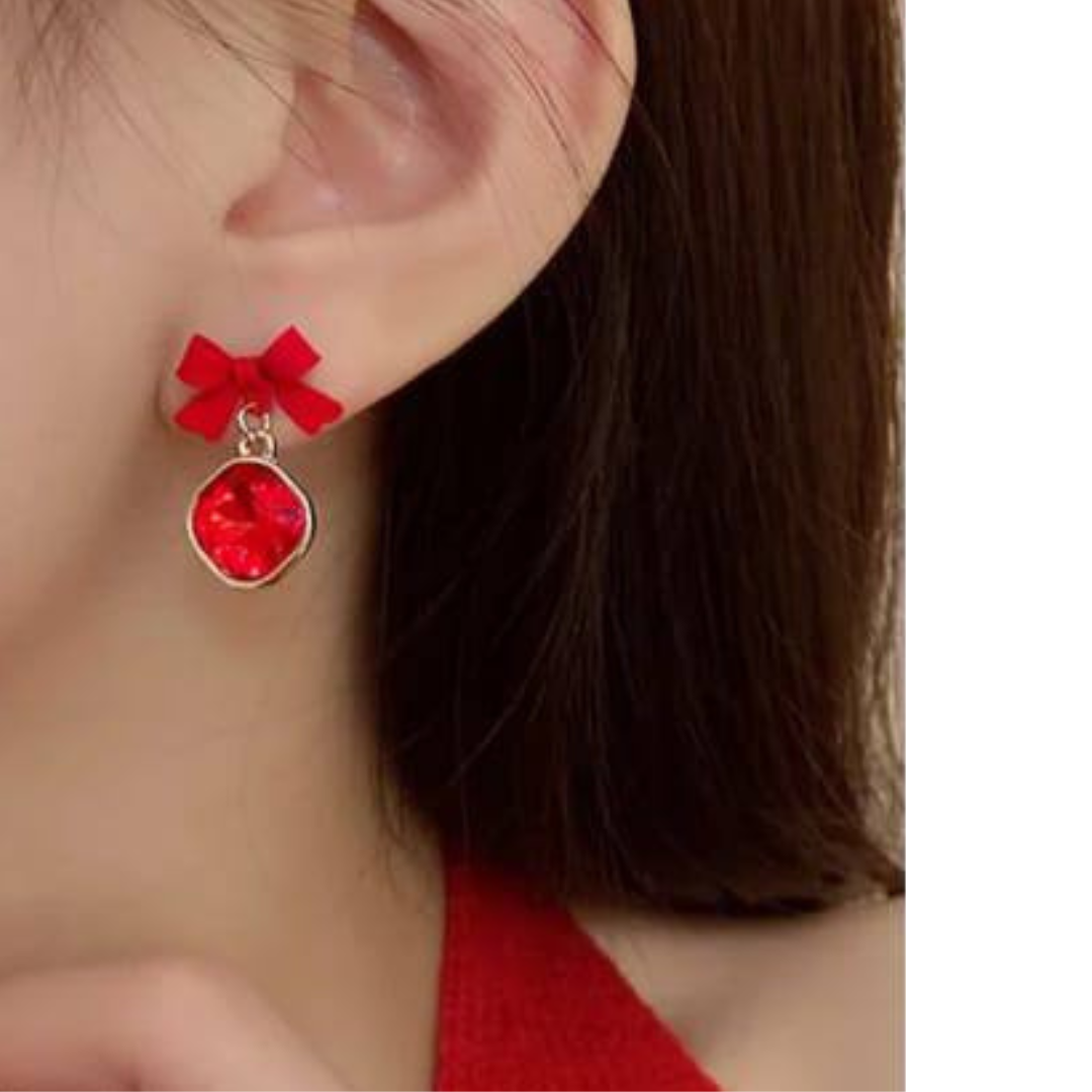 Bling Red Bow Earrings