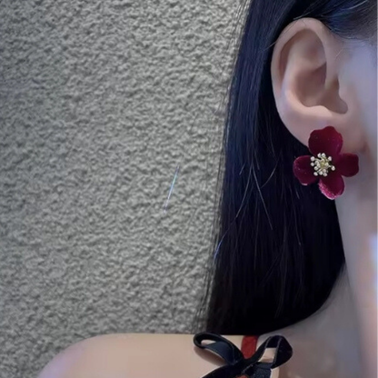 Pretty Flower Earrings Maroon