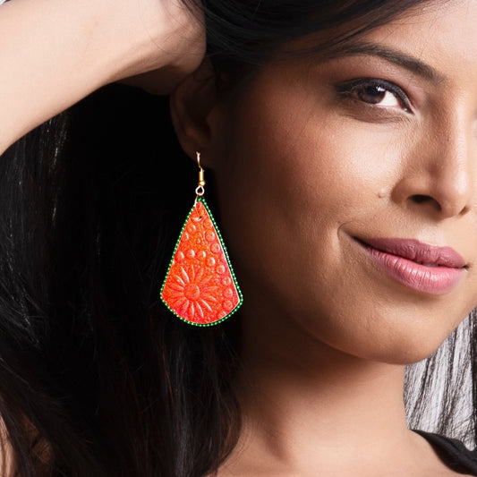 Red Embossed Earrings : Handmade