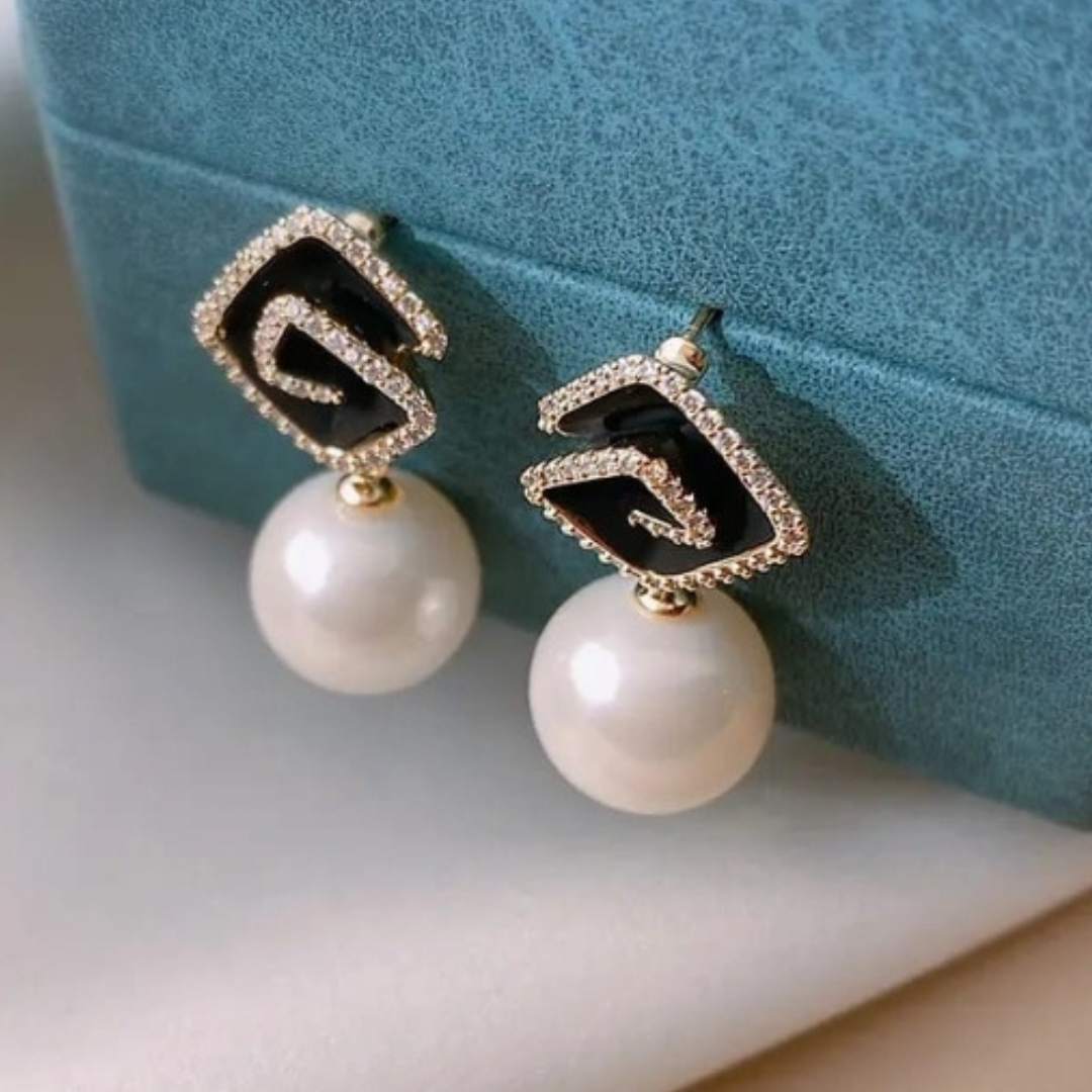 Bling Pearl Drop Earrings