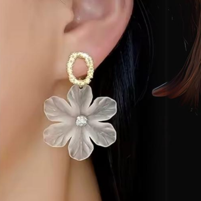 White Flower Drop Earrings