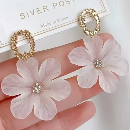 White Flower Drop Earrings