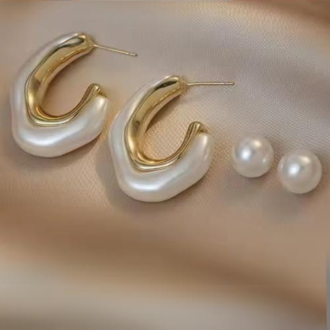 White Hoop Pearl Earrings