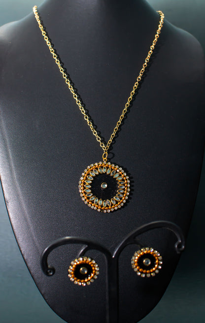 Black Kundan Necklace Set, Handpainted : Handmade