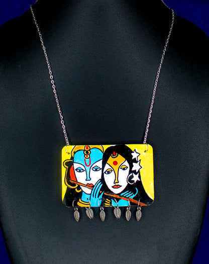 Radhe Krishna Necklace, Handpainted : Handmade