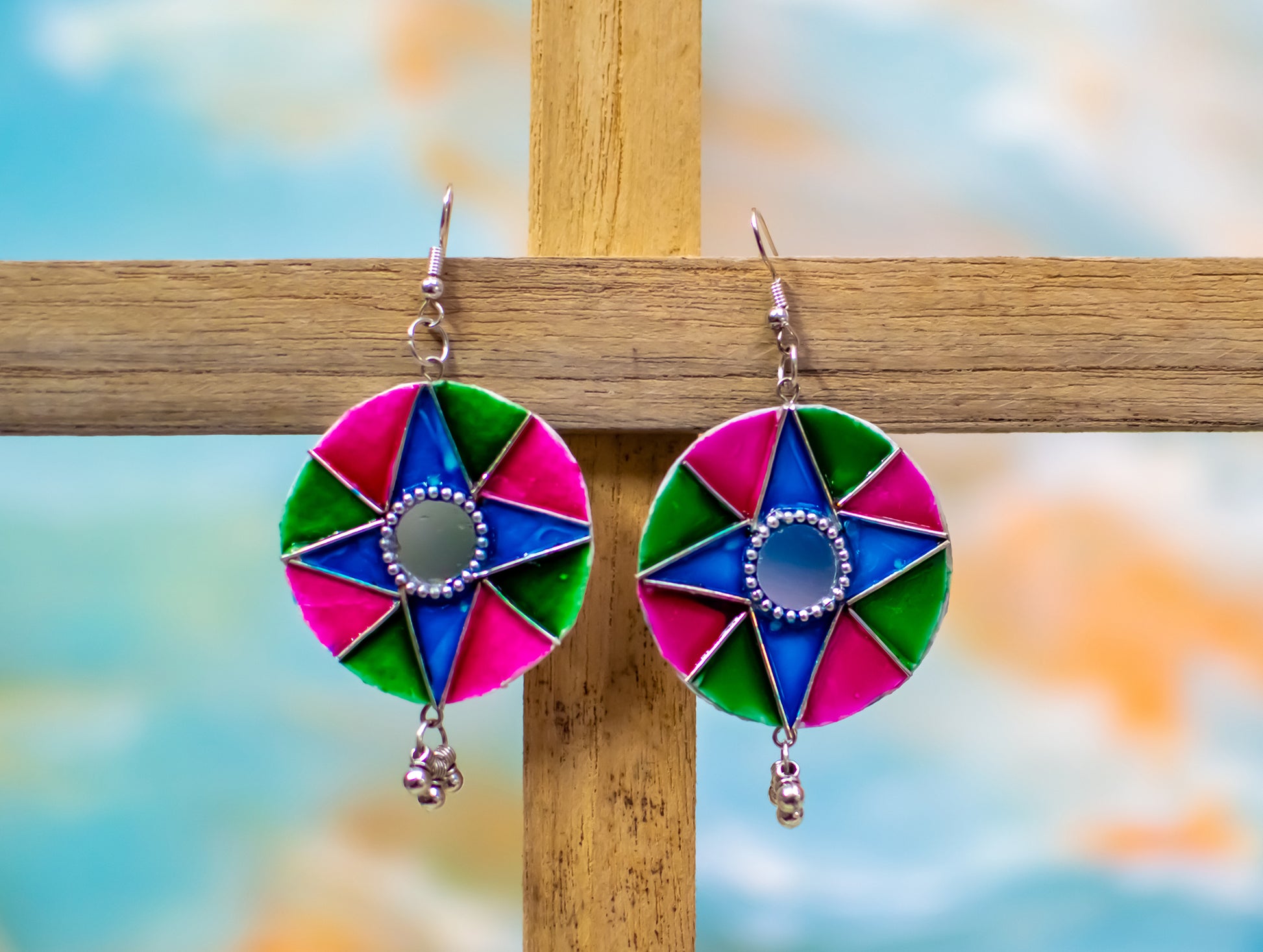 Handmade Jewellery - Handpainted Antique Silver Look Earrings